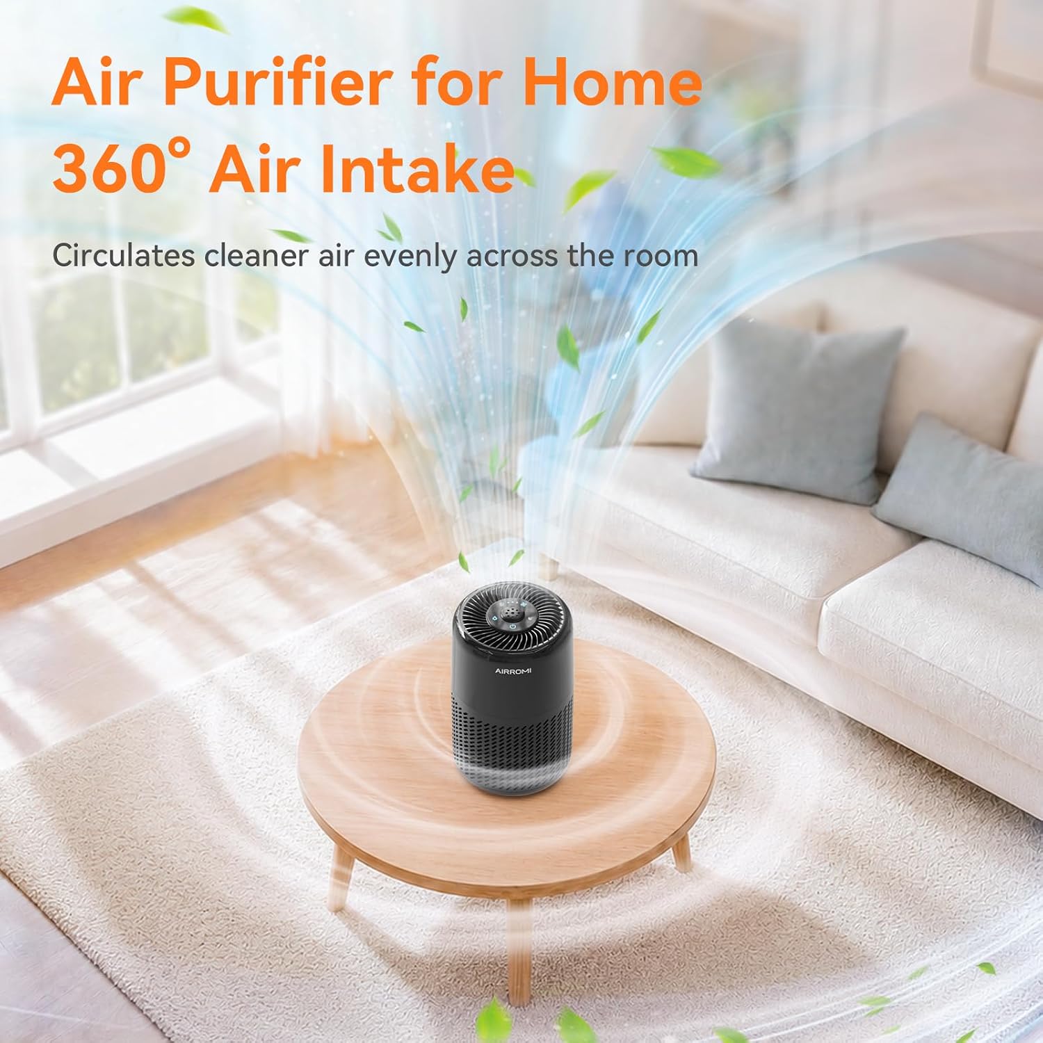 AIRROMI A2005S black air purifier front view showing control panel