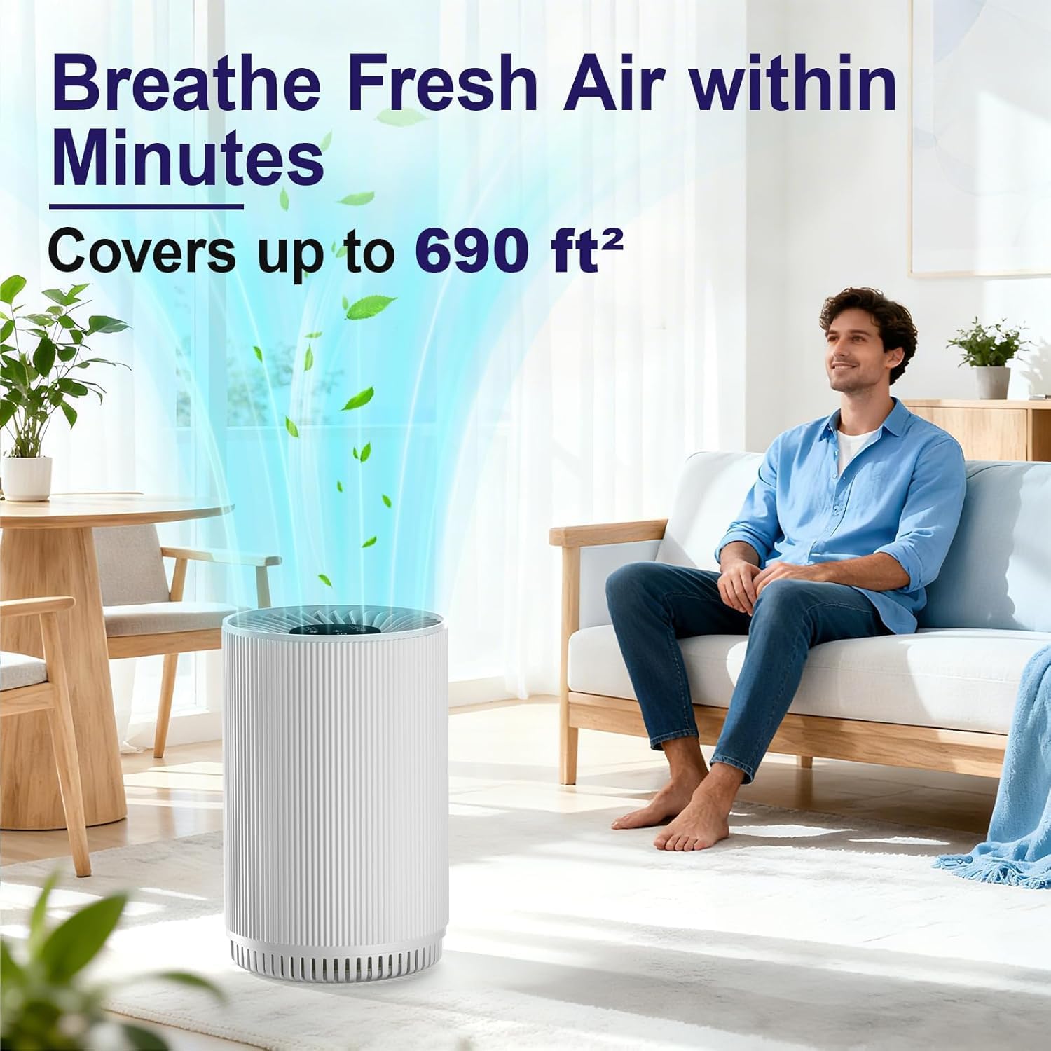 AIUZLK KJ80 desktop air purifier on a nightstand