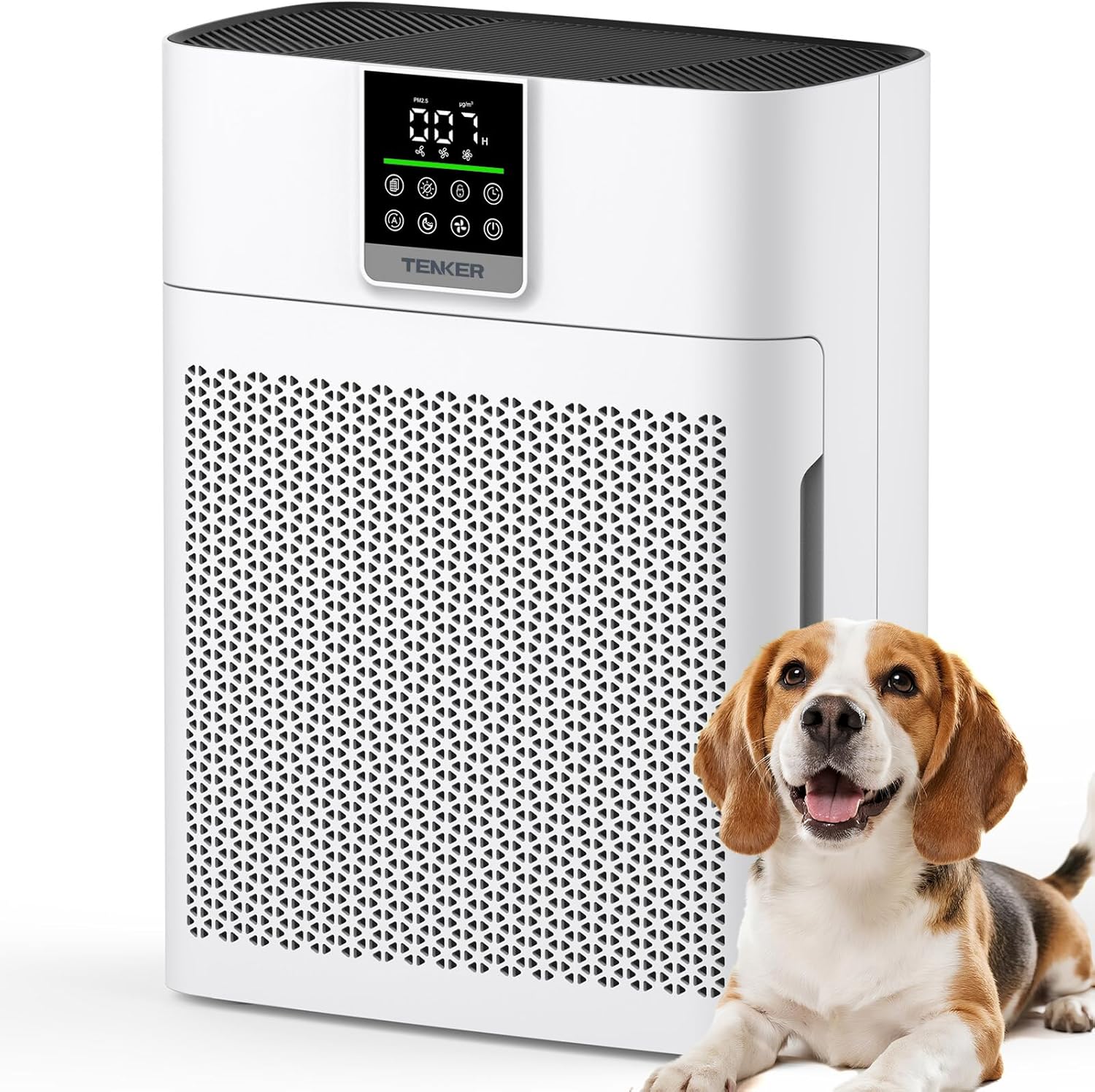TENKER AP2410 air purifier standing in a large living room